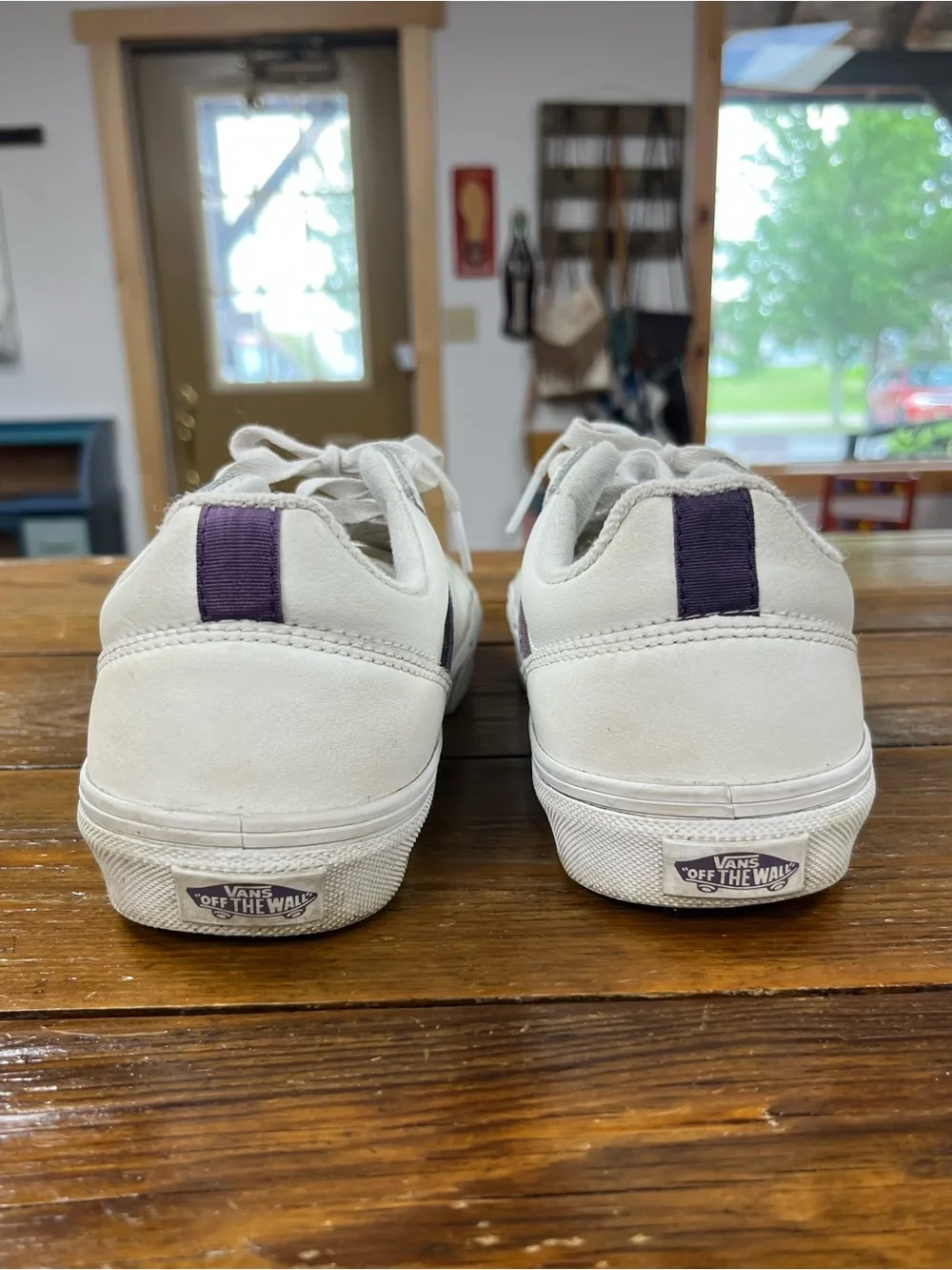 Vans Women’s White Low-Top Sneakers with Purple Stripe